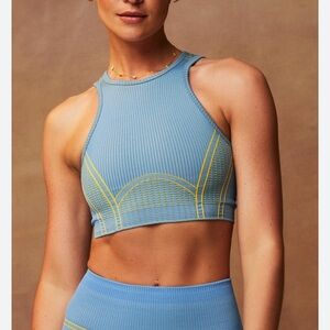 Fabletics Blue & Yellow Seamless Ribbed Workout Set Size S